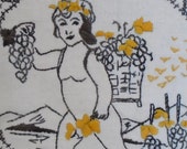 Vintage HAND EMBROIDERED DOILY Crocheted Lace Cherubs Putti Grapes French Prairie Cottage Paris Apartment Upcycle