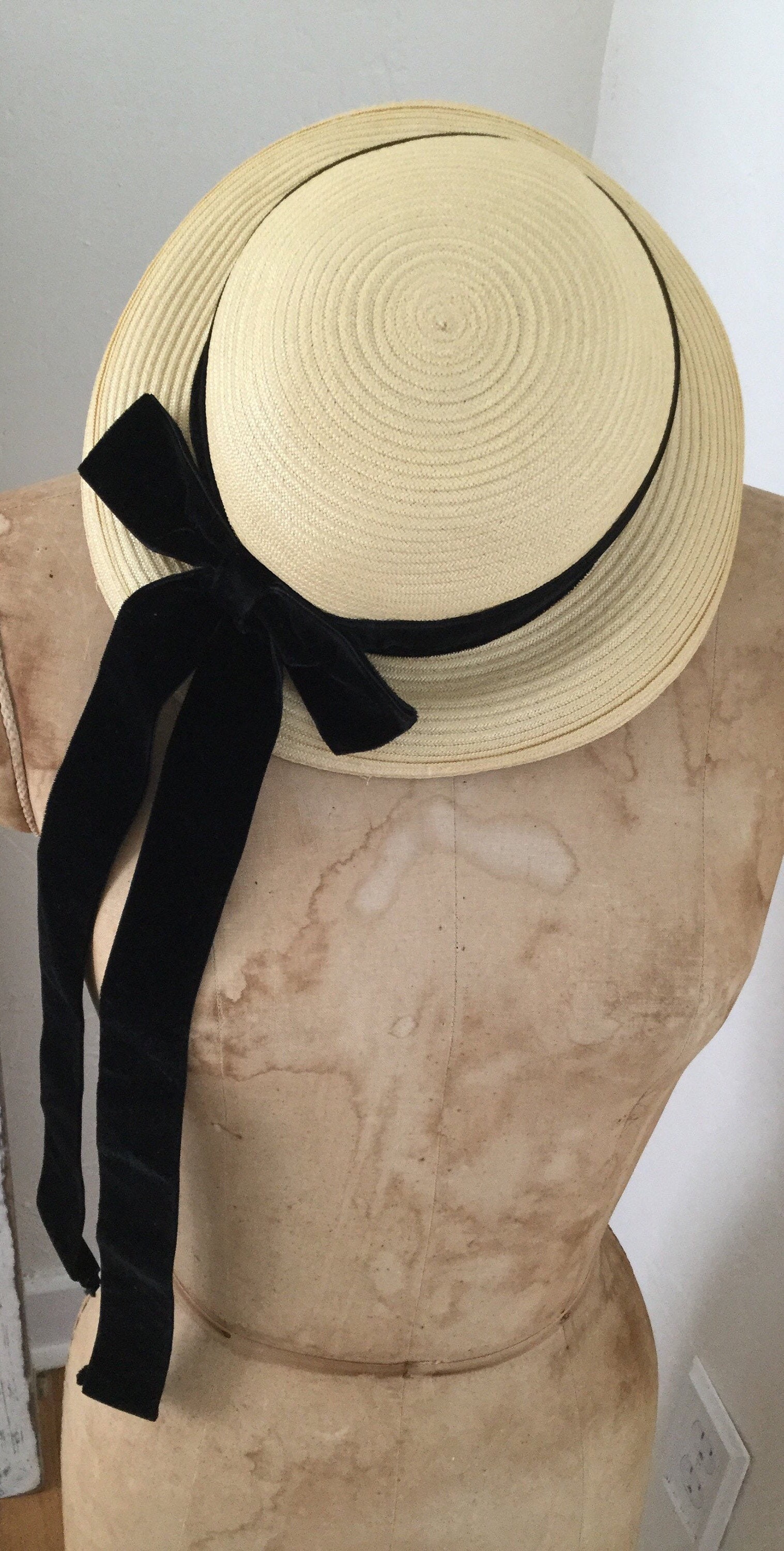 straw hat with ribbon vintage