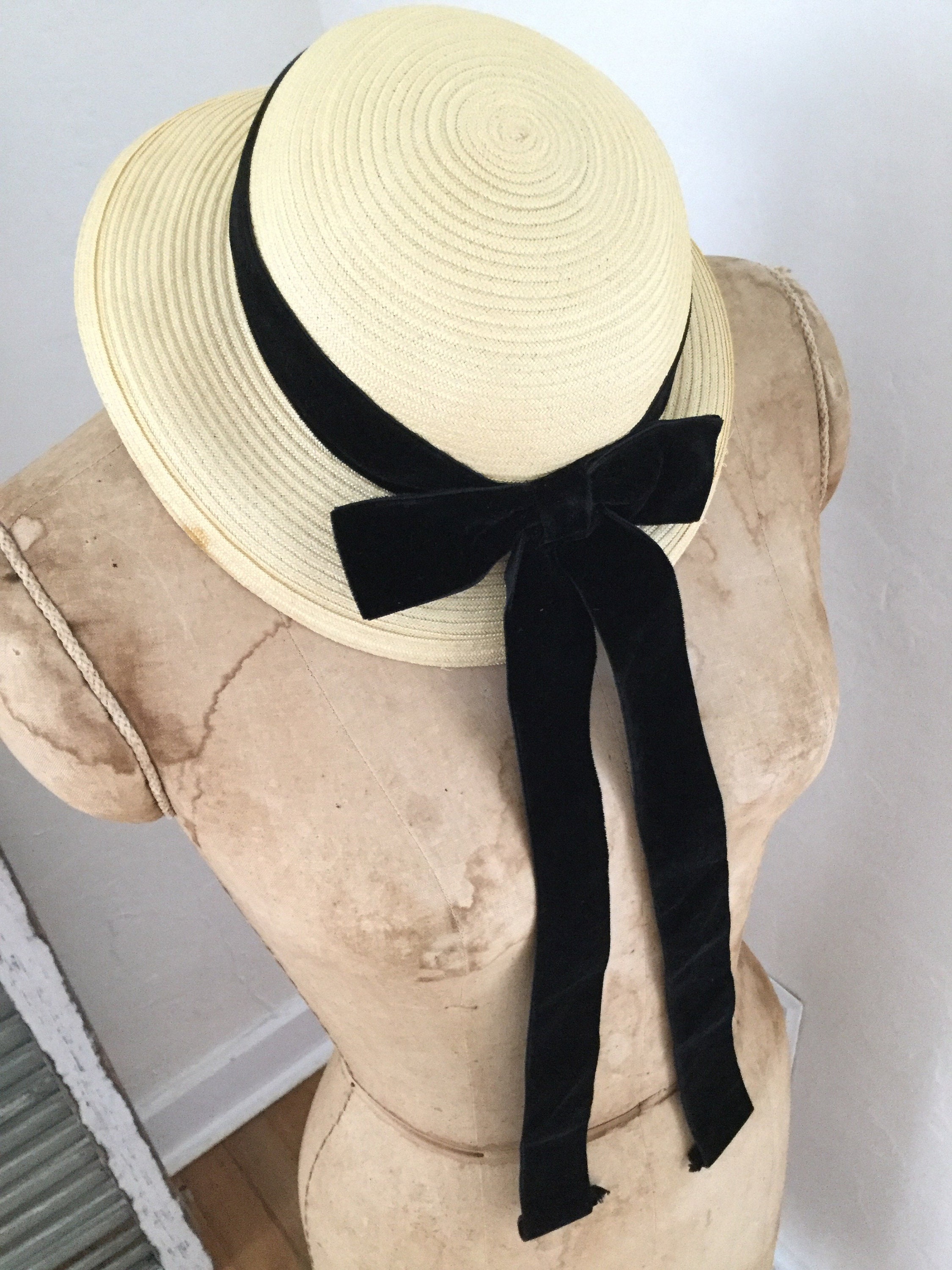 straw hat with ribbon vintage