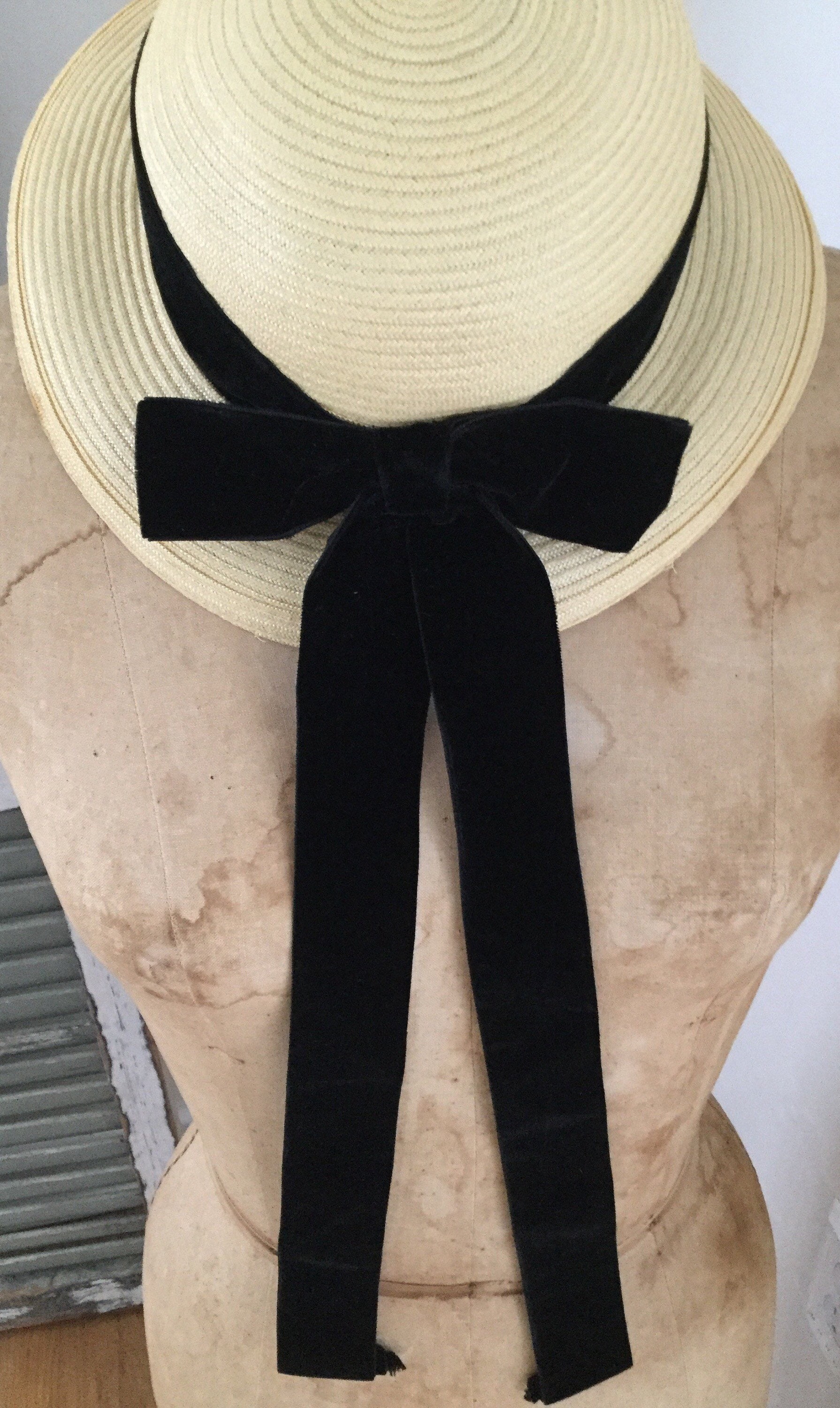 Vintage 40s HANDMADE STRAW HAT Ribbon Adorned Bonnet Union Made 