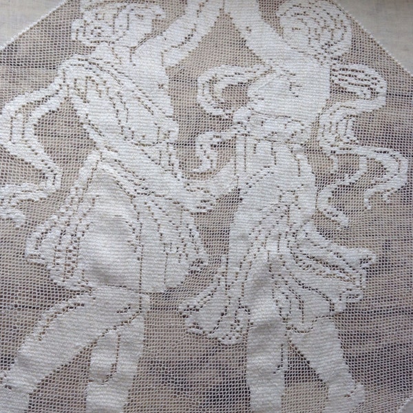 Reserved for B ANTIQUE VICTORIAN CHERUBS Tablecloth Courting Couple Linen Shabby Vintage Romantic 1920s Cottage