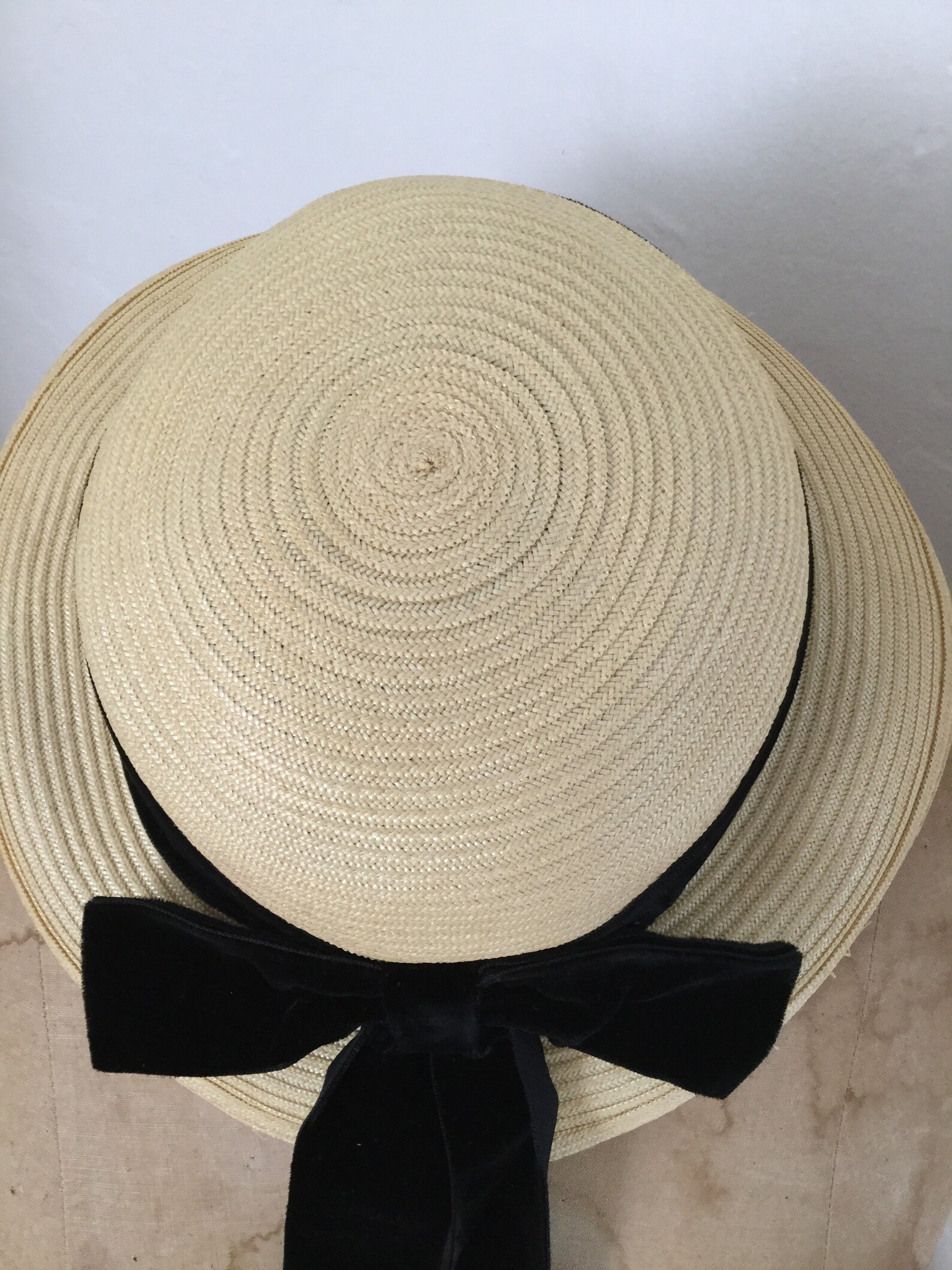 straw hat with ribbon vintage