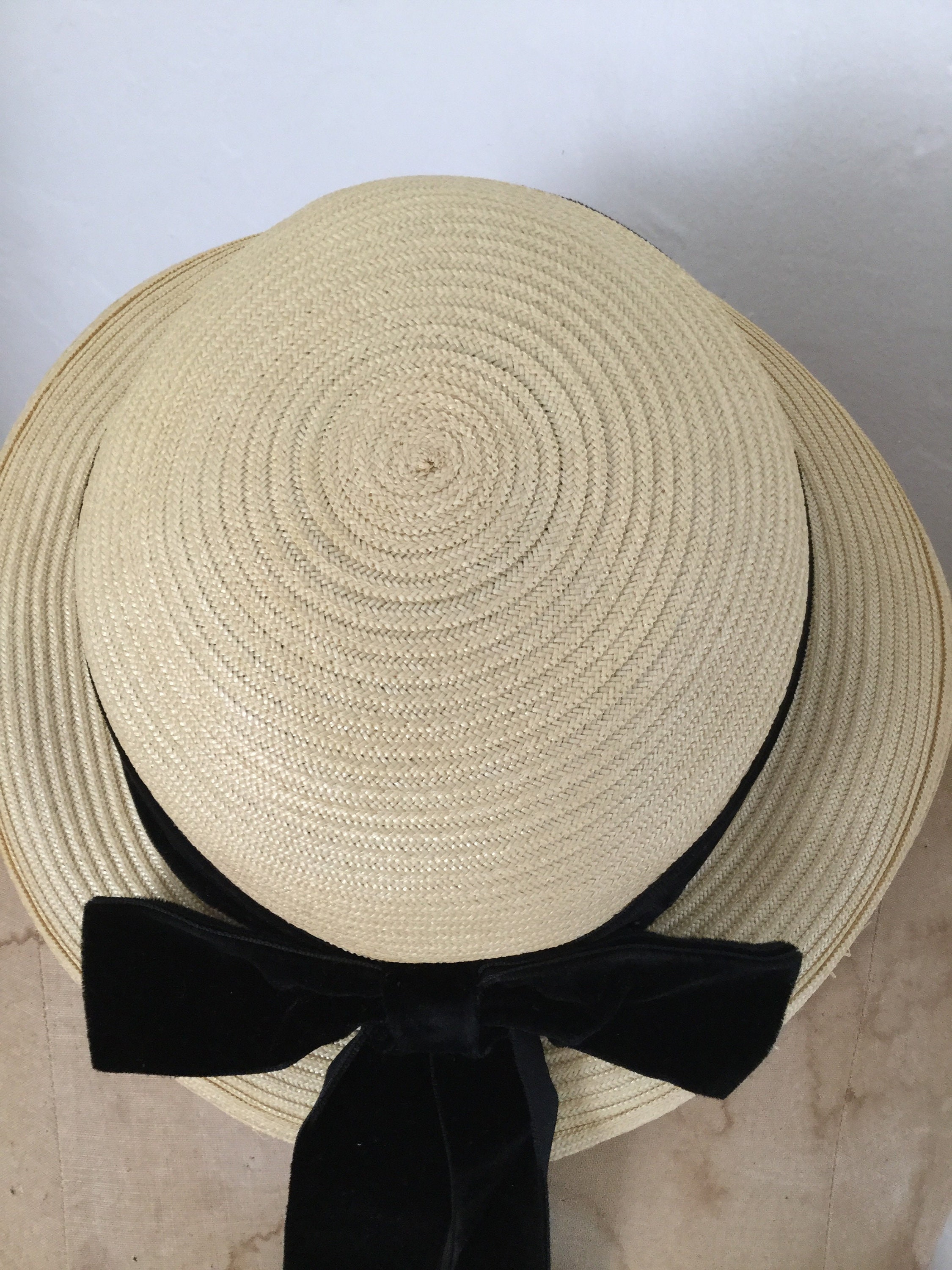 Vintage 40s HANDMADE STRAW HAT Ribbon Adorned Bonnet Union Made 