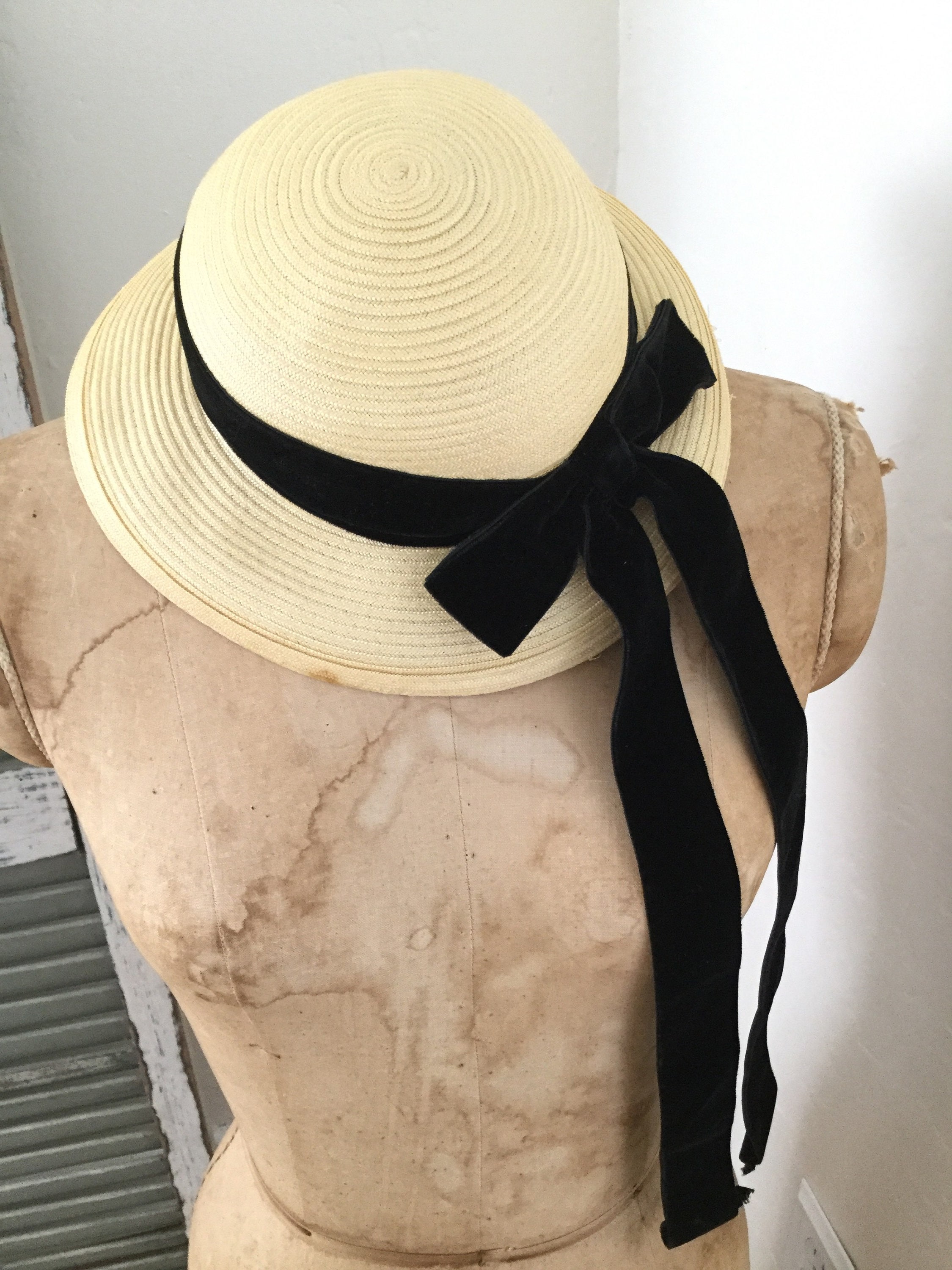 straw hat with ribbon vintage