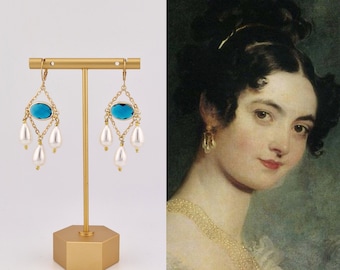 Boucles d'oreilles strass et perles gouttes - georgian - regency