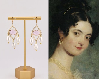 Rhinestone and pearl drop earrings - georgian - regency