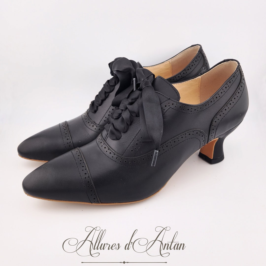 Chaussures Femme K. Taille 6 – Cuir Noir, Talon 2 Pouces, Laçage, Très Bon état Occasion