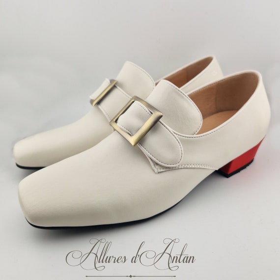 mens white shoes with gold buckle