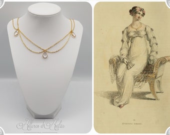 Collier- Chaine, Strass et Perles - Blanc