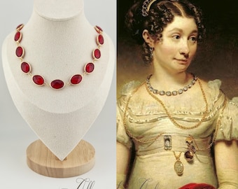 Oval Rhinestone Necklace - Red