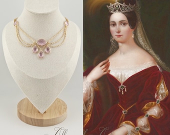 Halsband med kedja och strass - Rosa