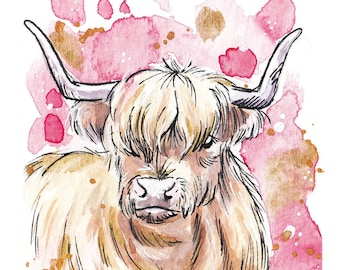 Highland Cow Art Print | Wall Art, Nursery Decor, Home Decor, Home Furnishings, Gift Ideas, Scottish, Highland Cow, Cow Painting, Scotland