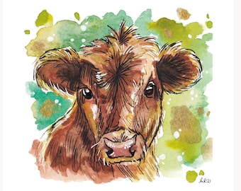 Highland Cow Calf Art Print | Wall Art, Nursery Decor, Home Decor, Home Furnishings, Gift Ideas, Scottish, Highland Cow, Baby Cow