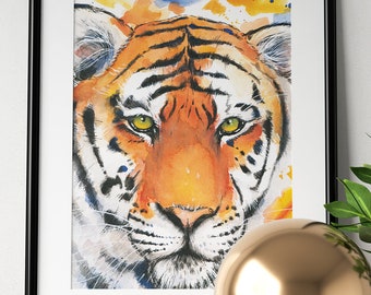 Andy Collins トラの絵画 カスピアンタイガーの水彩画プリント - 壁アート、トラ、大型ネコ科