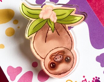 Sloth Pin Badge | Cute Sloth,Acrylic Pin, Animal Artwork, Cute Pins, Lapel, Animal Brooch, Baby Sloth, Illustration, Sloth Gifts