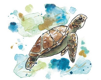 Sea Turtle Art Print | Wall Art, Ocean Art, Sea Life, Watercolour, Nursery Decor, Home Decor, Home Furnishings, Gift Ideas, Turtles, Cute
