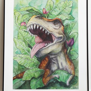 T-Rex Plant Watercolour Art Print | Dinosaur Art, Painting, Watercolor, Kids Room, Childrens Room decor, Wall Art, Illustration