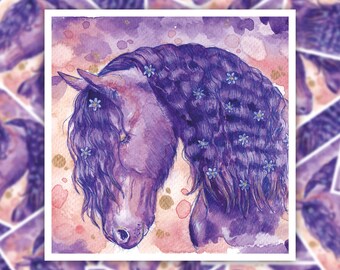 Purple Horse Sticker | Flower Mane, Unicorn, Vinyl Sticker, Animal Artwork, Stationary, Back to School, Decals, Laptop Stickers, Equestrian