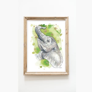 Baby Elephant Art Print | Baby Animals Poster, Kids Room Decor, Safari Animals, African Animals, Nursery Art, Home Decor, Animal Art
