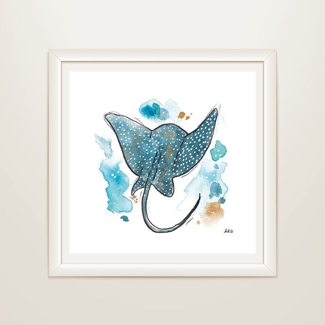 Manta Ray Watercolor Print  Ocean Nursery Art - Tiny Toes Design