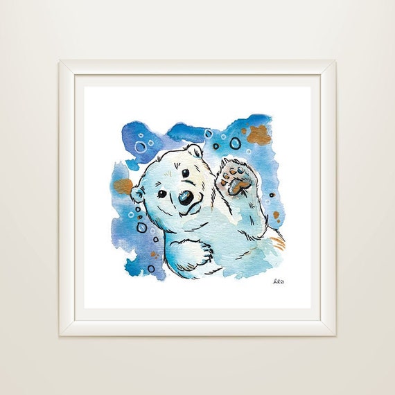 Polar Bear Art Print | Wall Art, Ocean Art, Bears, Watercolour, Nursery Decor, Home Decor, Home Furnishings, Gift Ideas, Cute Animals