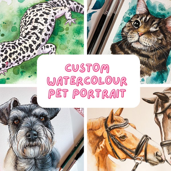 Pet Portrait Commissions | Dog, Cat, Horse, Watercolour, Horse, Painting, Personalised, Pet Lovers, Gift Ideas, Custom, Pet Gifts, Memorial