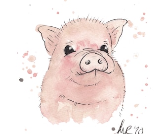 Cute Pig Print, Wall Art, Farm Animals, Baby Animals, Baby Pig, Piglet Home Decor, Home Furnishings, Animal Art, Gift Ideas, Watercolour