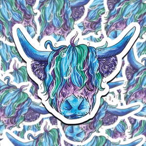 Highland Cow Sticker |Cute Cow, Vinyl Sticker, Animal Artwork, Stationary, Decals, Laptop Stickers, Burns Night, Scotland, Coo