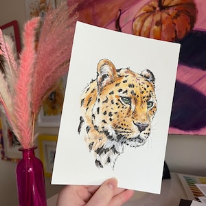 Amur Leopard Watercolour Painting Illustration | Big Cats, Endangered Species, Original Artwork, Drawing, Wall Art, Animal Decor