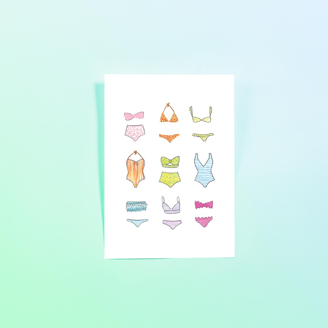 Illustrated Bikini and Bathing Suit Print 6x8 - Etsy