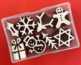 Indian Wooden Printing Block- Mini Funky Christmas Designs