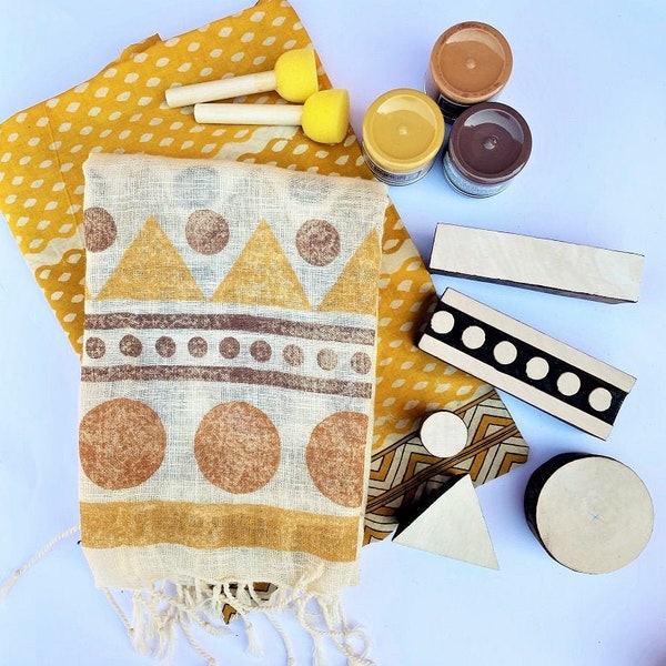 Block Printing Organic Scarf Kit - Rustic