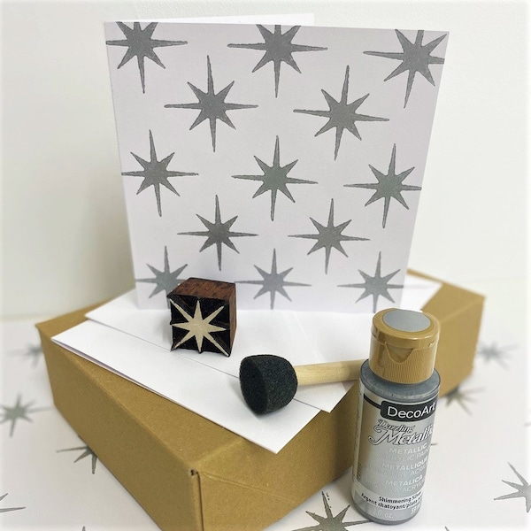 Block Printing Box Kit- Silver Star Christmas Cards