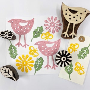 Indian Wooden Block Set – Bird & Leaf