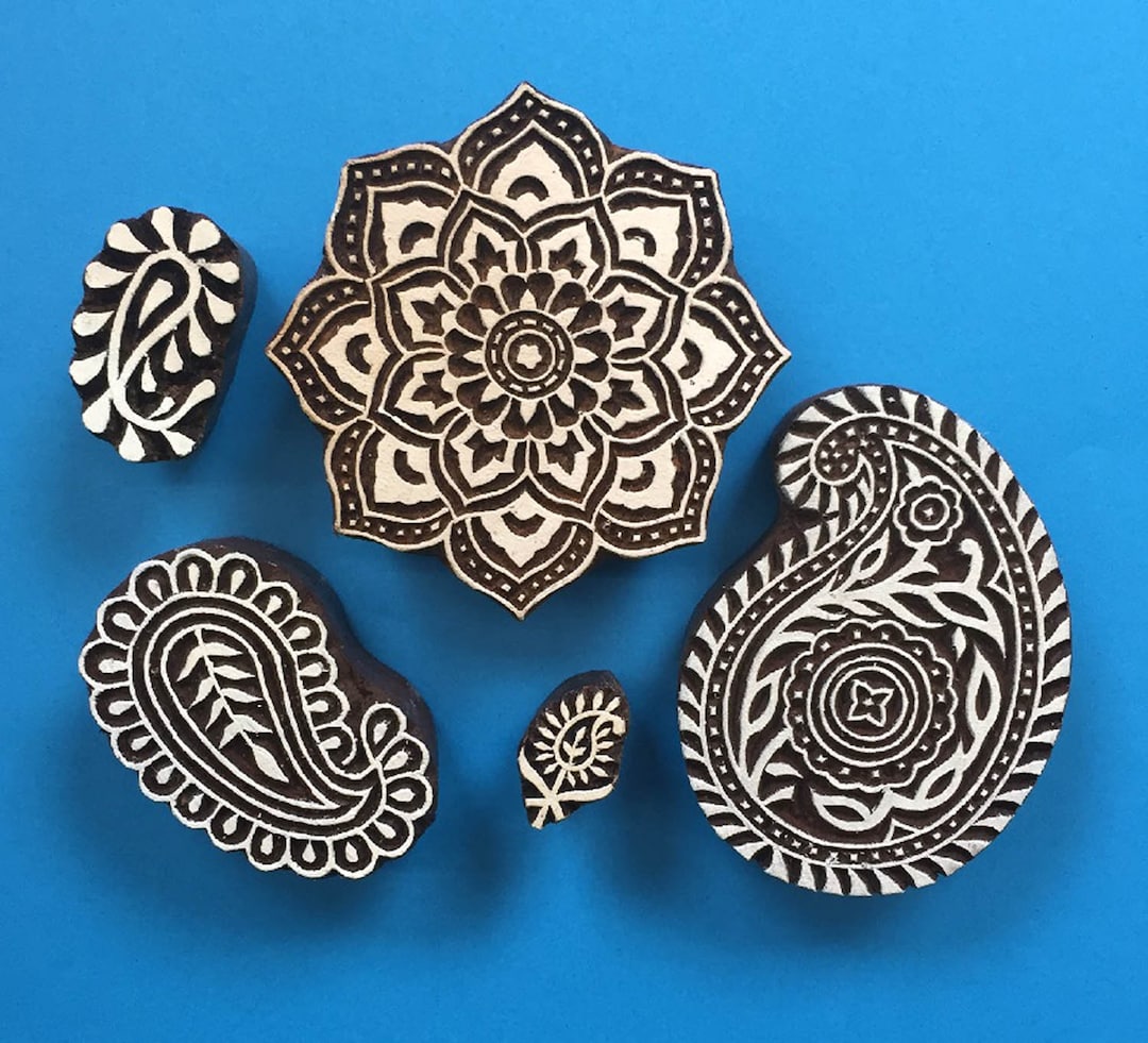 Indianwood block、インド木版捺染、染色、ペイズリー文様 Indian Wooden Block Printing Set- Paisley's - Etsy
