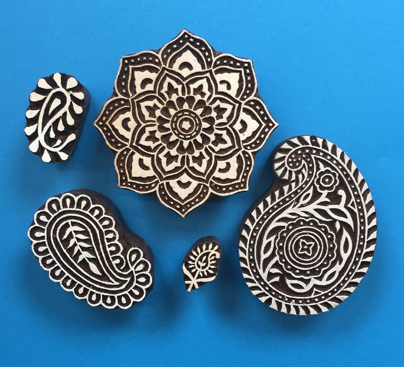 Indian Wooden Block Printing Set Paisleys Etsy