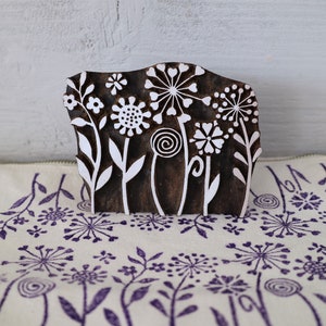 Bloc d'impression indien en bois - Carrelage fleuri pour jardin