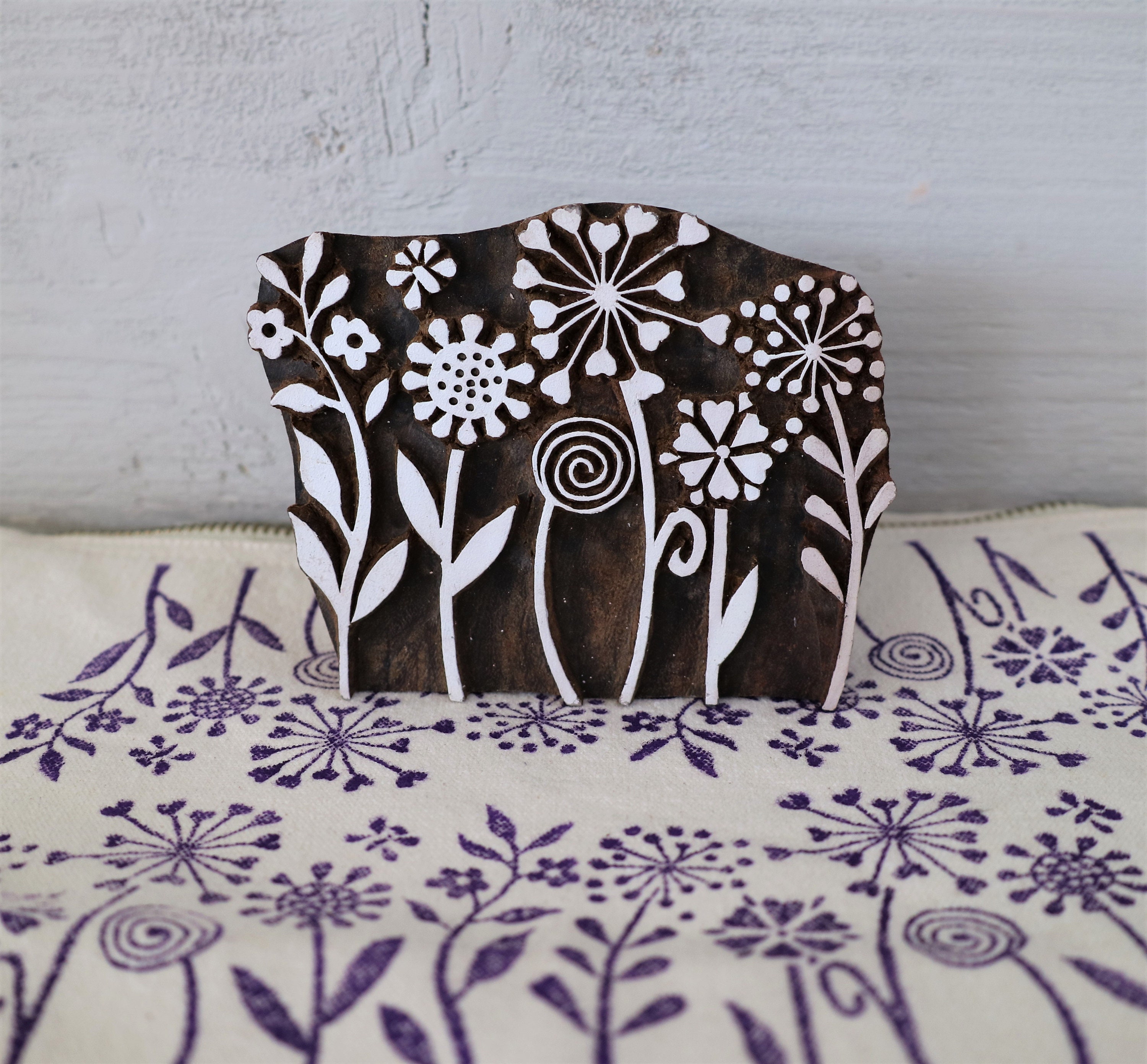 Indian Wooden Printing Block - Flower Garden Tile - Etsy
