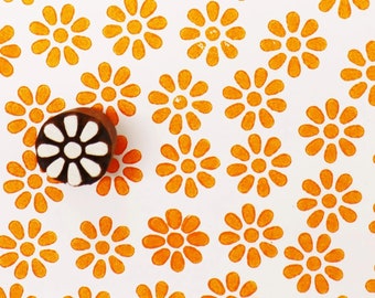 Indian Wooden Printing Block - Small Rounded Petal Flower