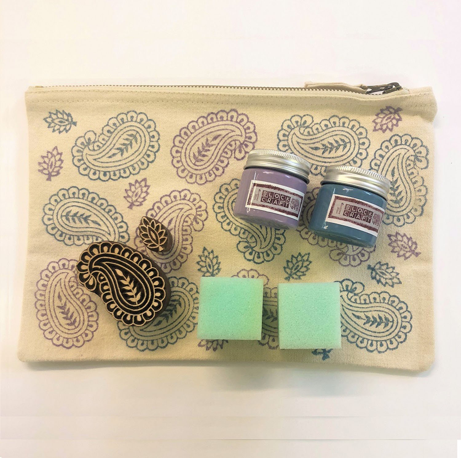 Indian Block Printing Fabric Kit Paisley Pouch Etsy UK