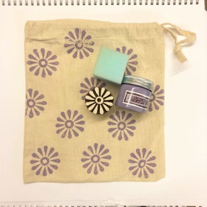 Kit per stampa a blocchi per borsa con coulisse - Fiore viola