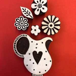 Ensemble d’impression de blocs de bois indiens - Jug & Flower