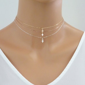 Cross Necklace, Dainty Tiny Charm Choker, Gift for Her