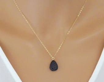 Lava Diffuser Necklace, 14 kt Gold fill Essential Oil Diffuser, Teardrop Lava Necklace, Aromatherapy Jewelry, Dainty necklace