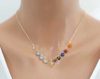 Solar System Necklace, Natural Gemstones