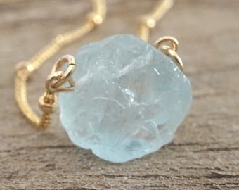 Raw Aquamarine Necklace, March Birthday Gift, Pisces Gemstone Birthstone Gift