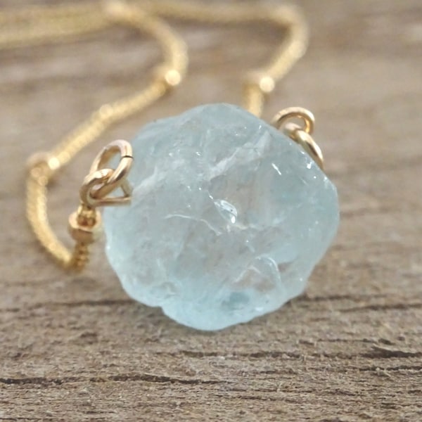 Raw Aquamarine Necklace, March Birthday Gift, Pisces Gemstone Birthstone Gift