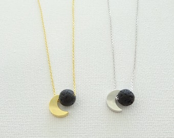 Moon + Lava Aromatherapy Essential Oil Diffuser Necklace, Oil Diffuser Necklace, Aromatherapy jewelry, moon necklace