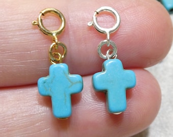 Turquoise Howlite Cross Pendant in 14K Gold Fill or Sterling Silver - Blue Charm for Necklace, Hoops, Bracelet, Anklets