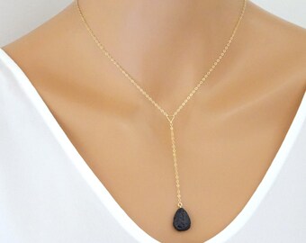 Lariat Lava Diffuser Necklace, 14 kt Gold fill Essential Oil Diffuser, Dainty Teardrop Lava Necklace, Aromatherapy Jewelry